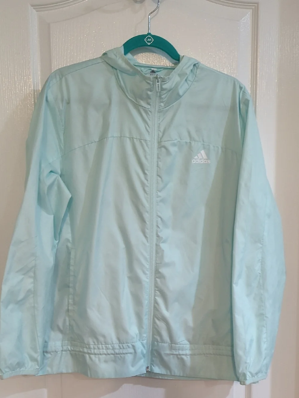 adidas Kids Light Mint Hooded Rain Jacket Size L 16/18